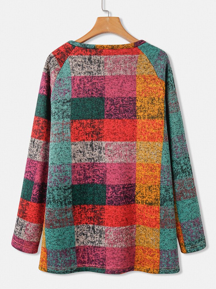 Kvinnor Color Block Rundhalsad Raglan Ärm Vintage Casual Sweatshirts