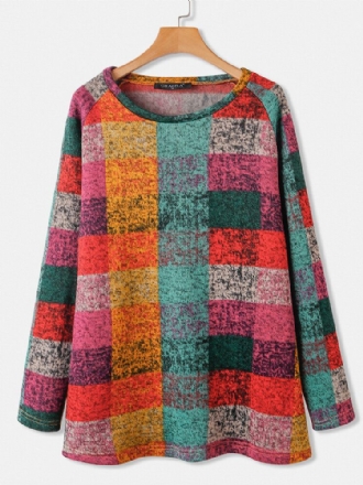 Kvinnor Color Block Rundhalsad Raglan Ärm Vintage Casual Sweatshirts