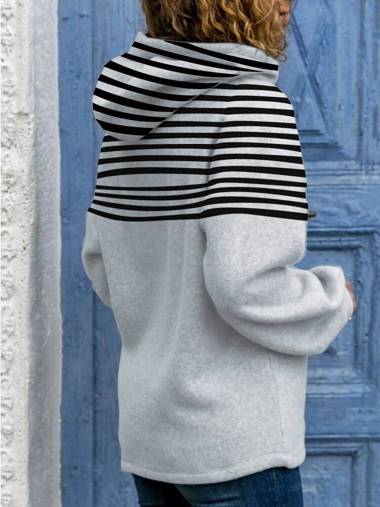 Kvinnor Tecknad Cat Stripe Print Daily Casual Långärmade Hoodies