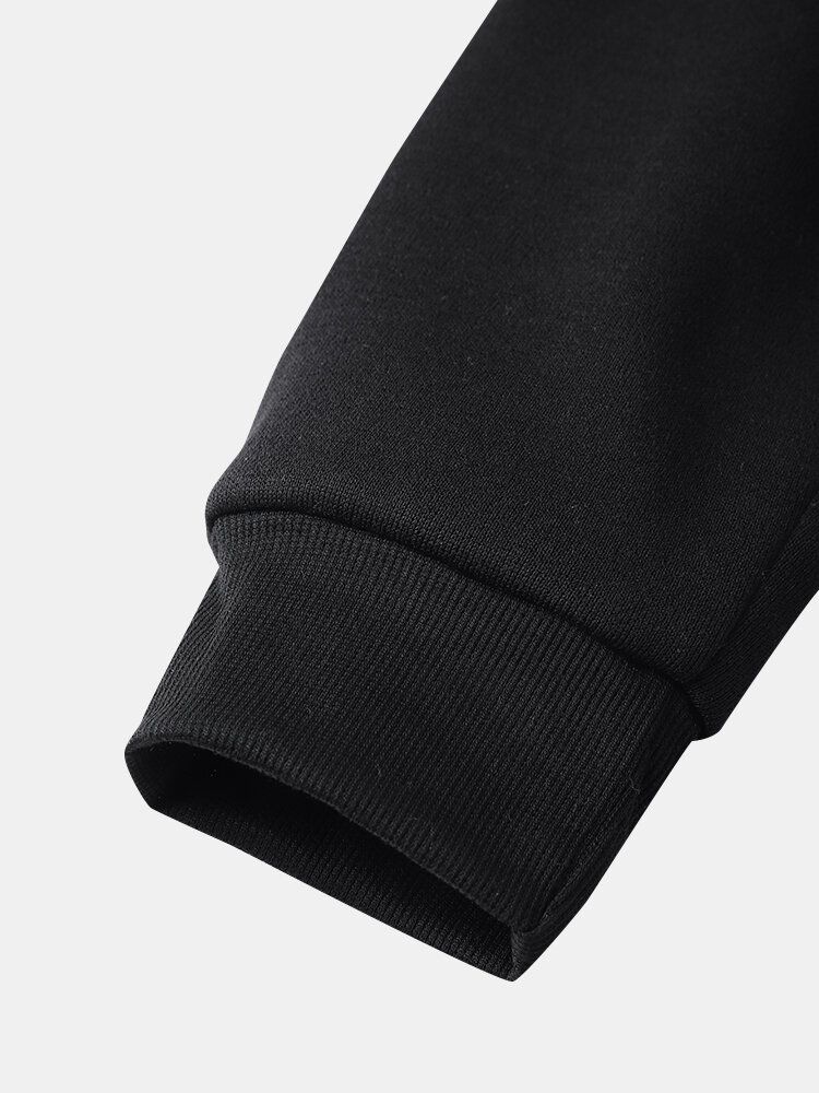 Män Färg Block Strip Patchwork Kangaroo Pocket Letter Dragsko Hood Sweatshirt