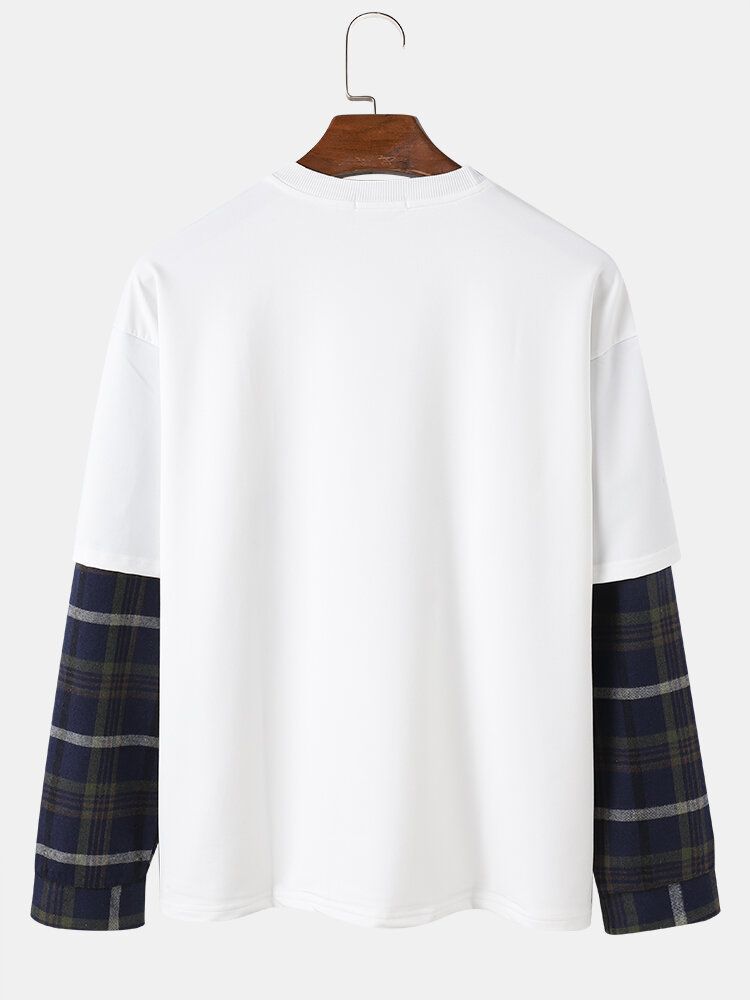 Män Letter Cartoon Dog Print Drop Shoulder Patchwork Plädade Tröjor
