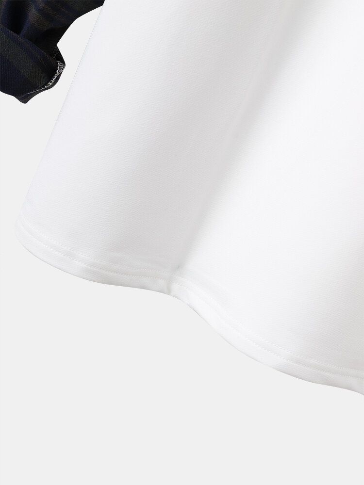 Män Letter Cartoon Dog Print Drop Shoulder Patchwork Plädade Tröjor