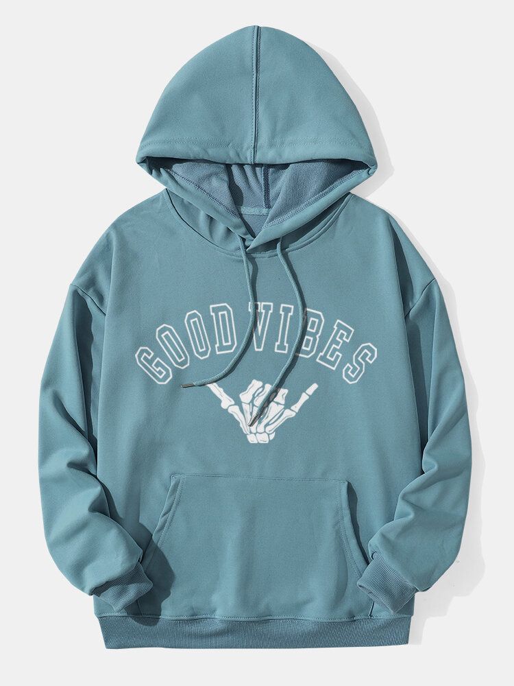 Män Letter Monokrom Skelett Gest Print Pullover Casual Hoodies