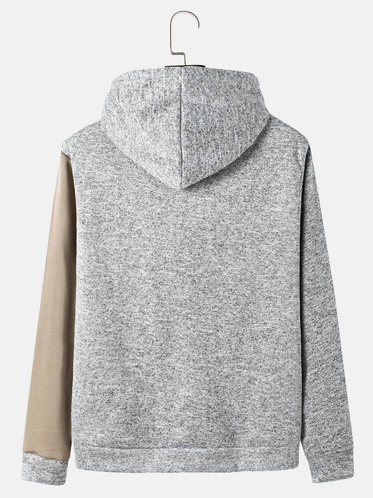 Män Skarvning Kontrast Färg Sned Strip Dragsko Casual Huvtröja