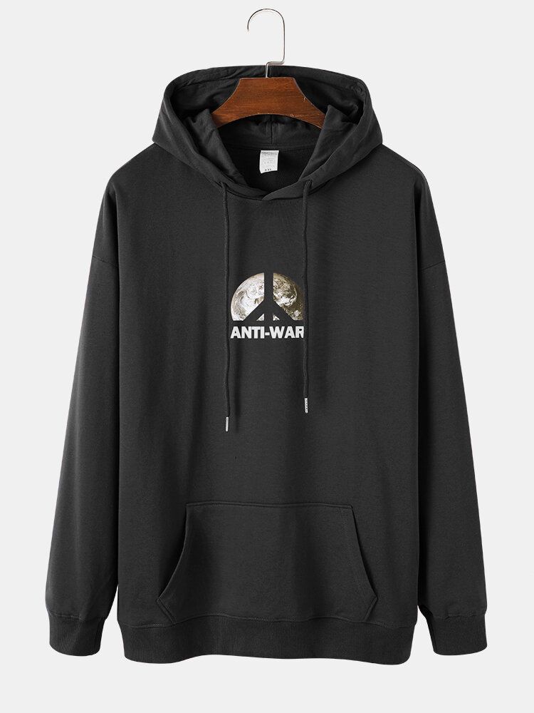 Män's Peace Dove Anti-war Back Print Dragsko Casual Hoodies