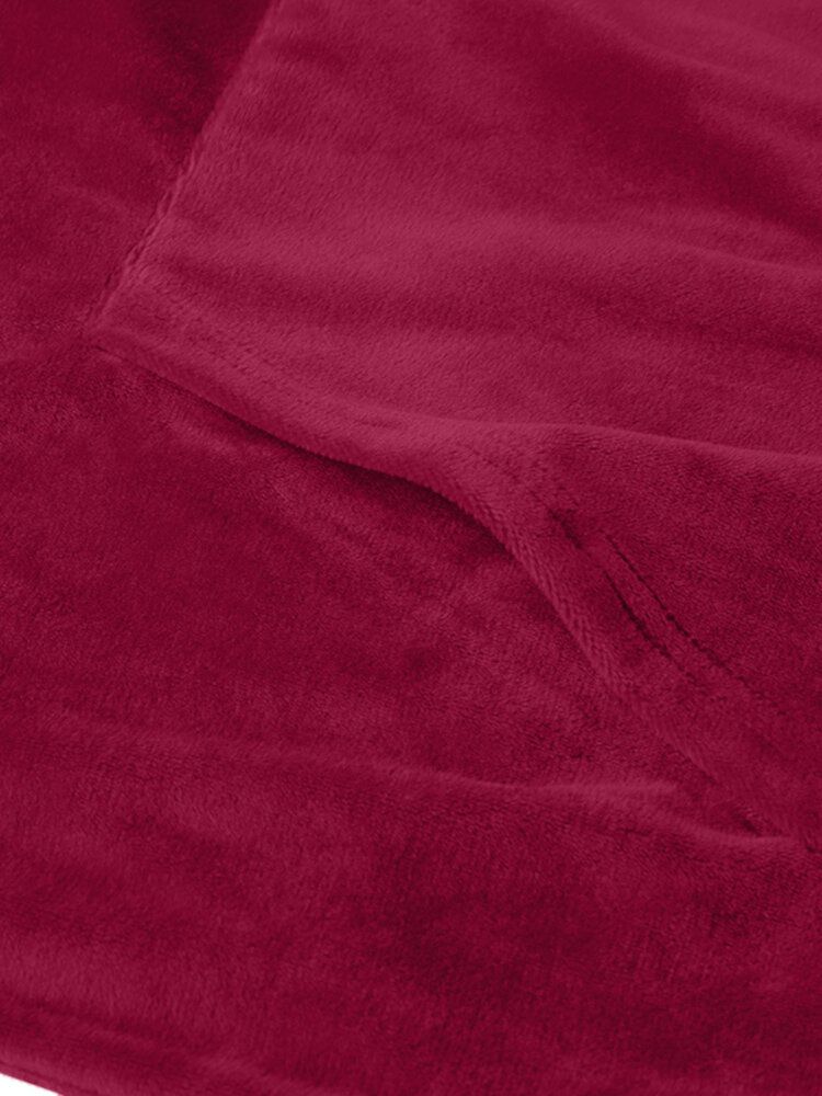 Solid Puff Sleeve Simple Velvet Sweatshirt Med Främre Ficka
