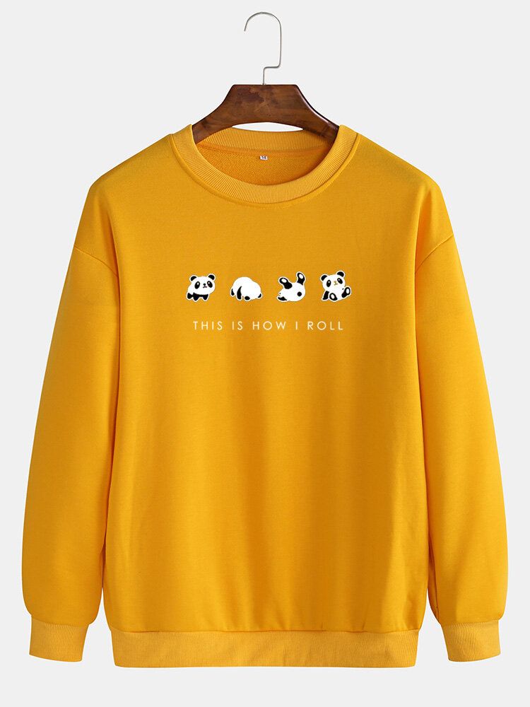 Tecknad Pandatryck För Män Sloganmönster Pullover Fritidströjor