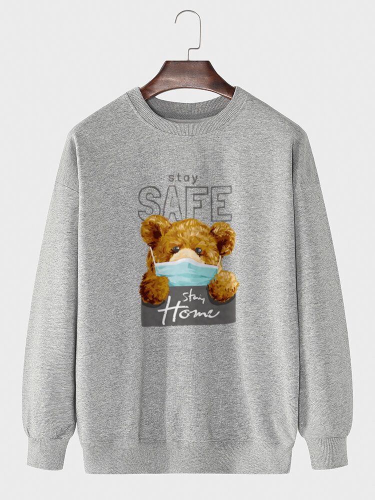 Tecknade Björnbrev För Män Tryckta 100% Bomull Casual Sweatshirts