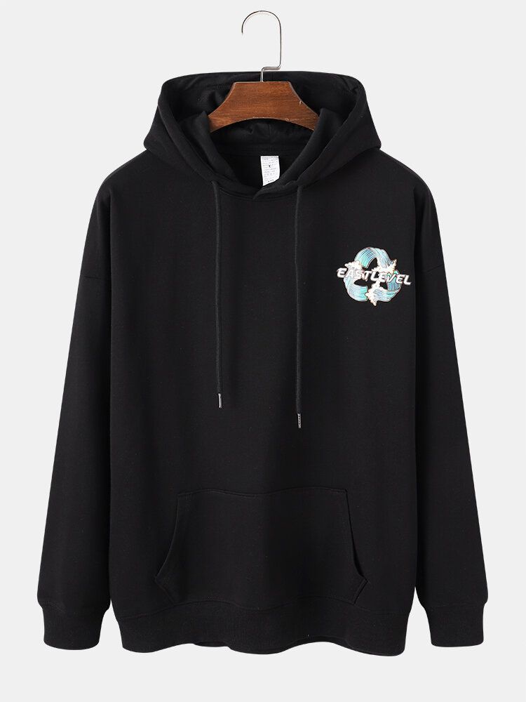 Vågtryck För Män Med Långärmad Känguruficka I Etnisk Stil Hoodies Med Dragsko