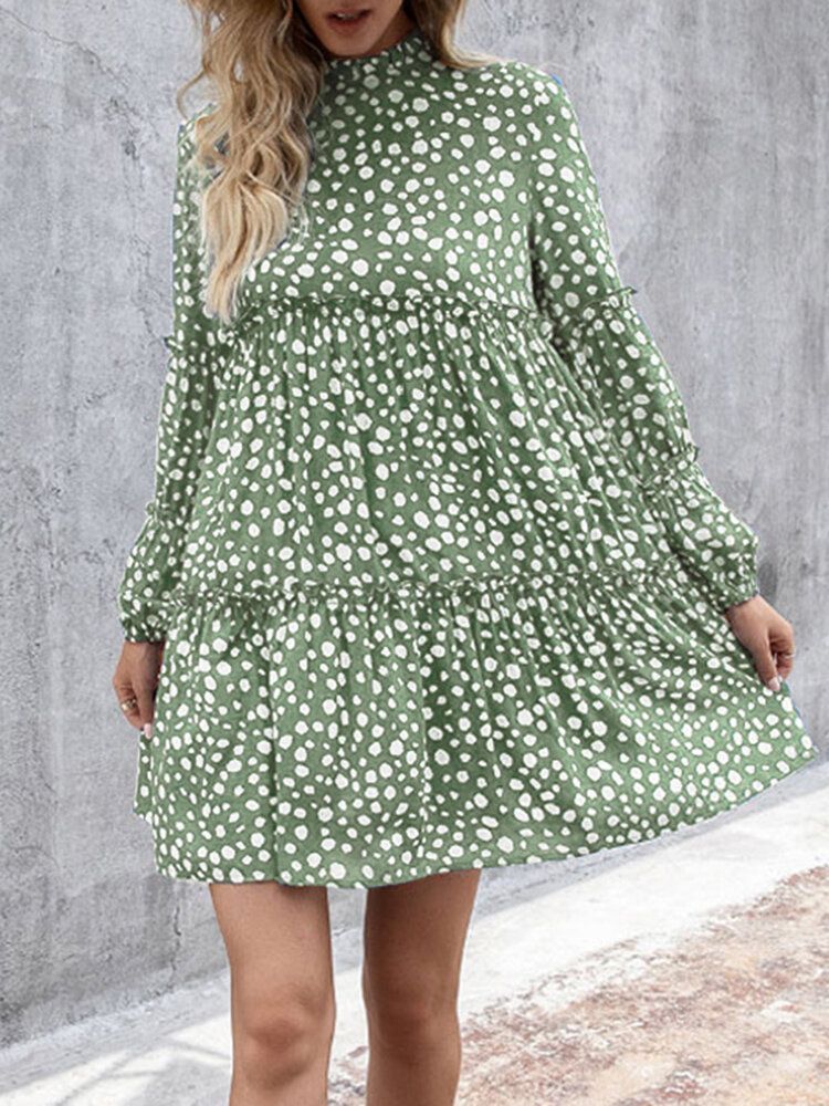 Kvinnor Bohemian Retro Knälånga Polka Dots Casual Midiklänningar