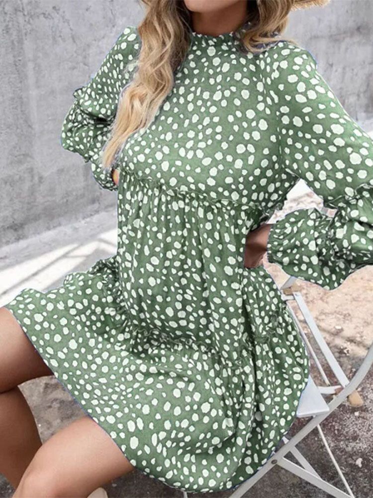 Kvinnor Bohemian Retro Knälånga Polka Dots Casual Midiklänningar