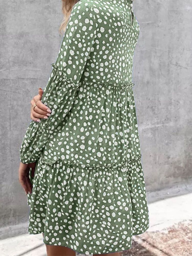 Kvinnor Bohemian Retro Knälånga Polka Dots Casual Midiklänningar
