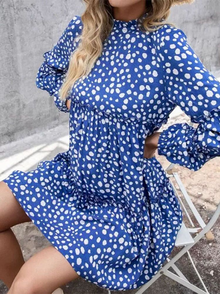Kvinnor Bohemian Retro Knälånga Polka Dots Casual Midiklänningar
