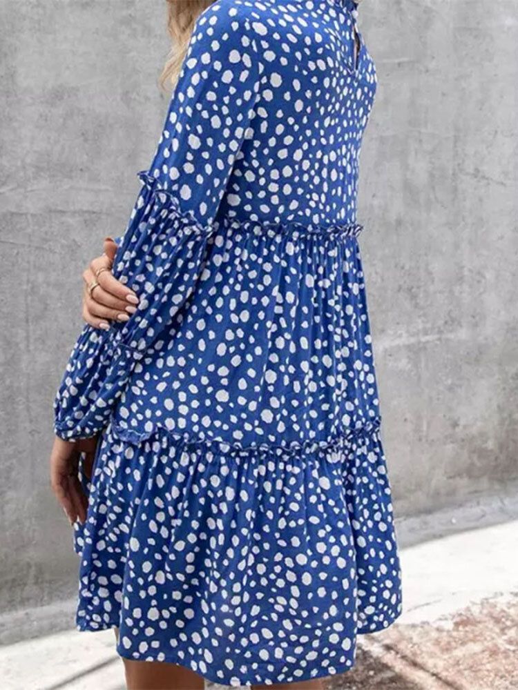 Kvinnor Bohemian Retro Knälånga Polka Dots Casual Midiklänningar