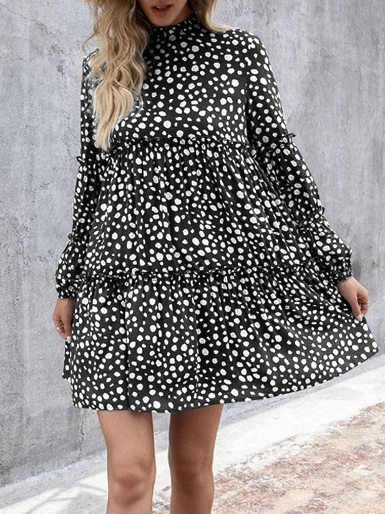 Kvinnor Bohemian Retro Knälånga Polka Dots Casual Midiklänningar