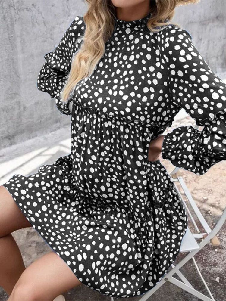 Kvinnor Bohemian Retro Knälånga Polka Dots Casual Midiklänningar