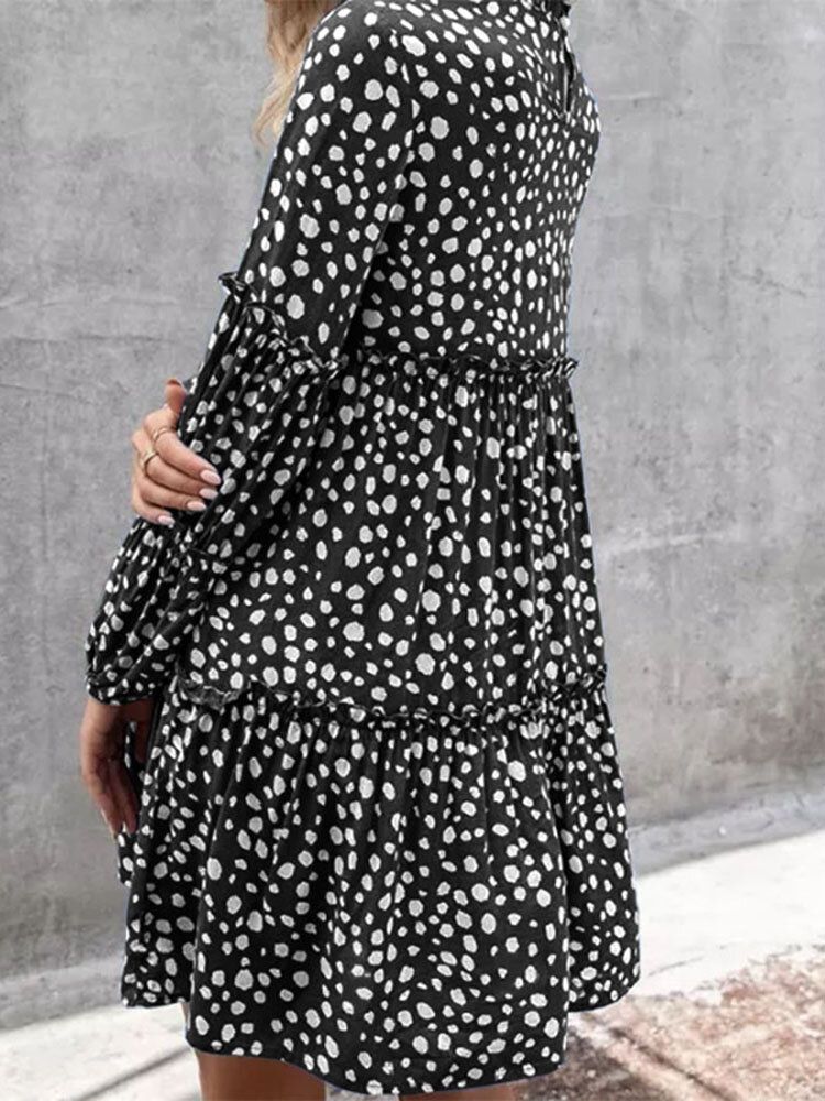 Kvinnor Bohemian Retro Knälånga Polka Dots Casual Midiklänningar