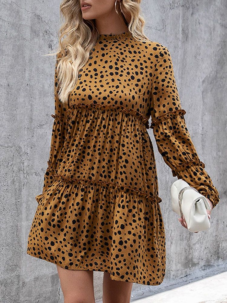Kvinnor Bohemian Retro Knälånga Polka Dots Casual Midiklänningar