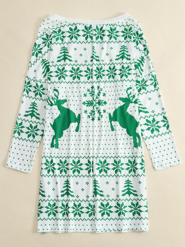 Kvinnor Julstickad Snowflake Deer Print Crew Neck Casual Sweaters
