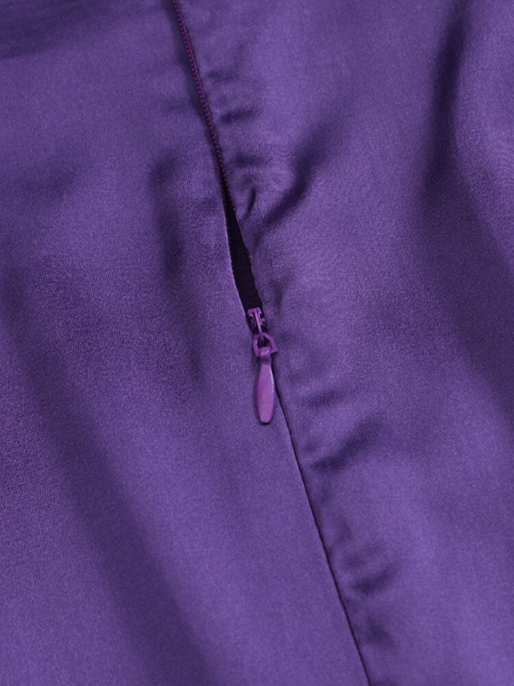 Kvinnor Satin Solid Puffärm Knälängd Rygg Dragkedja Midiklänningar