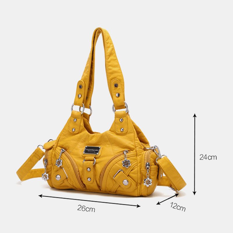 Angel Kiss Kvinnor Pu Läder Vintage Multi-pocket Cabriolet Anti-stöld Crossbody Bag Axelväska Handväska