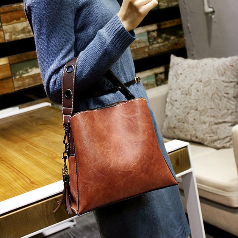 Dam Vintage Crossbody-väska I Konstläder Axelväskor Bucket Bag Crossbody-väska