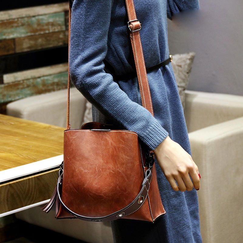 Dam Vintage Crossbody-väska I Konstläder Axelväskor Bucket Bag Crossbody-väska