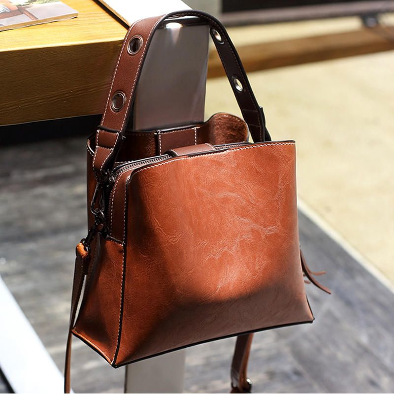 Dam Vintage Crossbody-väska I Konstläder Axelväskor Bucket Bag Crossbody-väska