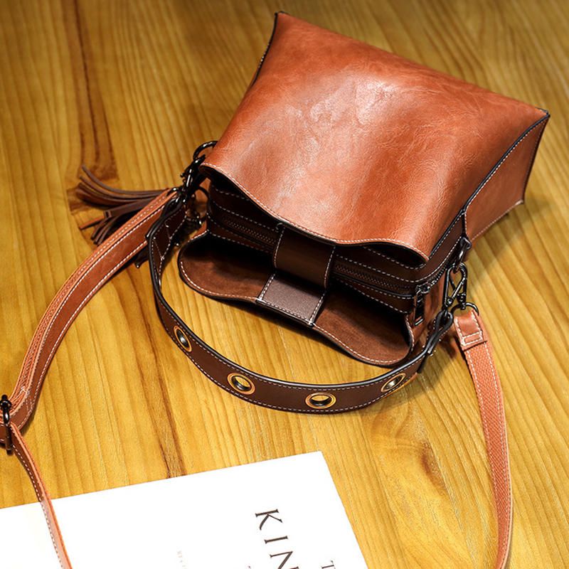 Dam Vintage Crossbody-väska I Konstläder Axelväskor Bucket Bag Crossbody-väska