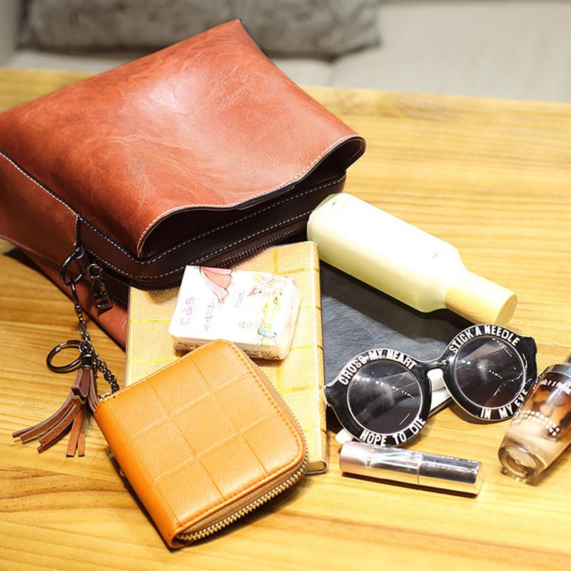 Dam Vintage Crossbody-väska I Konstläder Axelväskor Bucket Bag Crossbody-väska