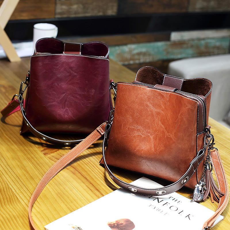 Dam Vintage Crossbody-väska I Konstläder Axelväskor Bucket Bag Crossbody-väska
