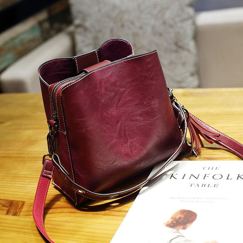 Dam Vintage Crossbody-väska I Konstläder Axelväskor Bucket Bag Crossbody-väska