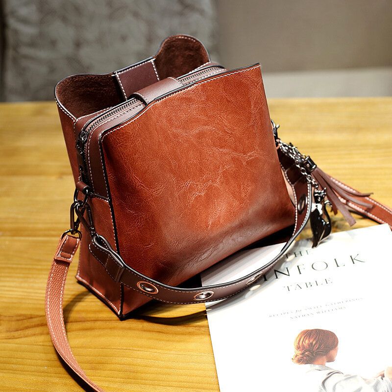 Dam Vintage Crossbody-väska I Konstläder Axelväskor Bucket Bag Crossbody-väska