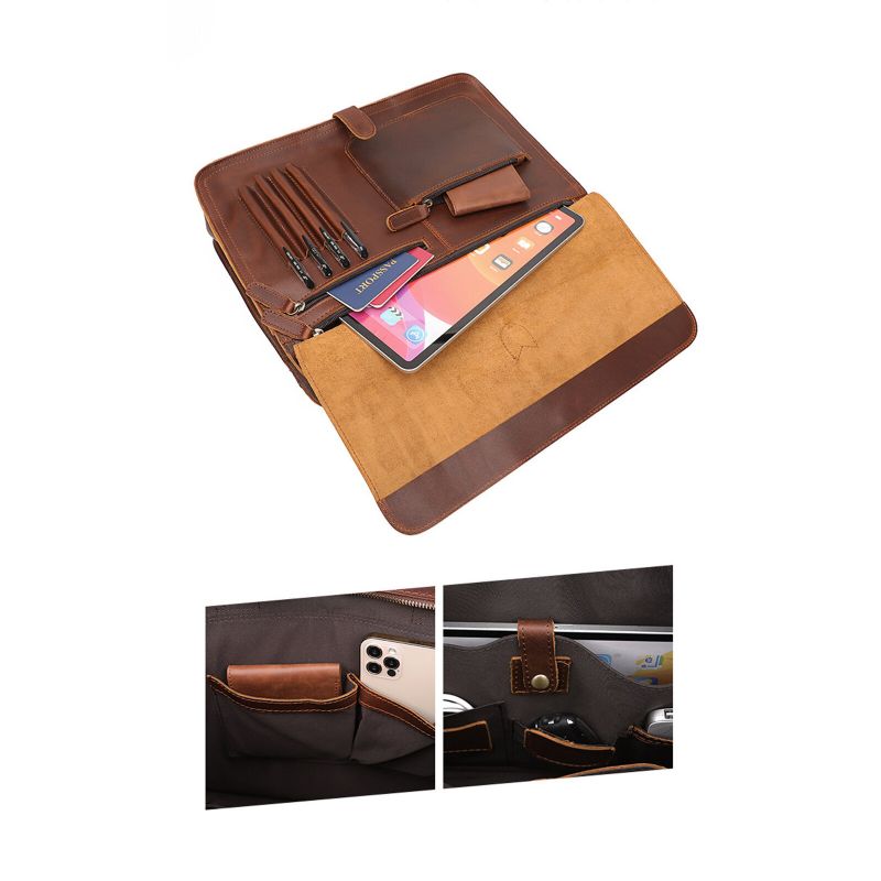 Herr Konstläder Vintage Portfölj Multifunktionell Arrangör Med Stor Kapacitet Datorhandväska Crossbody-väska