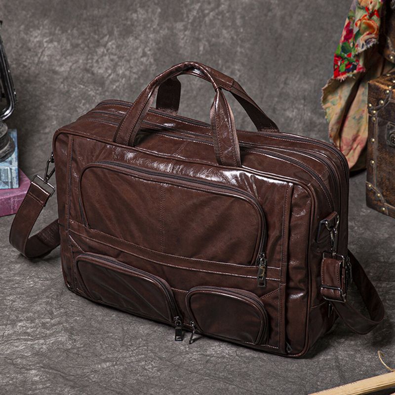 Herr Multifunktion Multi-pocket Vattentät 156 Tums Bärbar Datorväska Portfölj Business Handväska Crossbody Väska Lärarväska