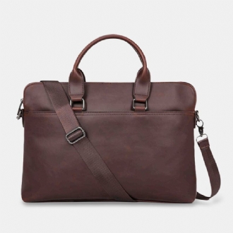 Herr Vintage Konstläder Multi-carry Stor Kapacitet Enfärgad Portfölj Handväskor Business Crossbody-väska