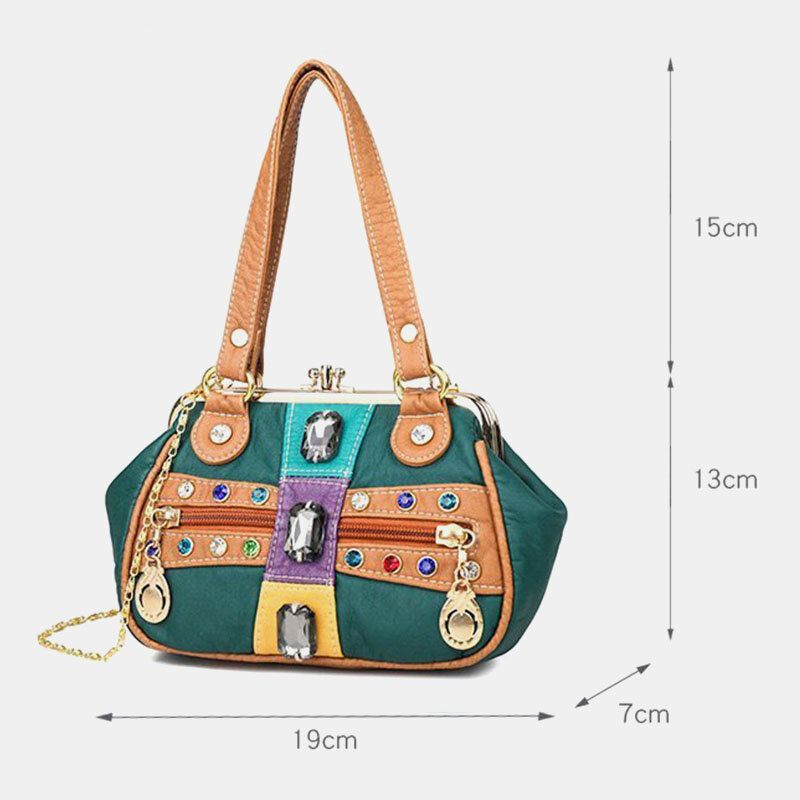 Kvinnor Pu Läder Vattentät Skull Nit Kedjor Axelväska Handväska Crossbody Väska