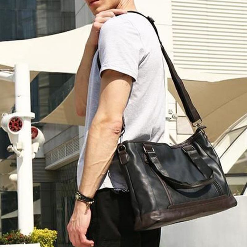 Män Konstläder Lätt Portfölj Handväska Casual Axelväska Med Stor Kapacitet Messenger Bag