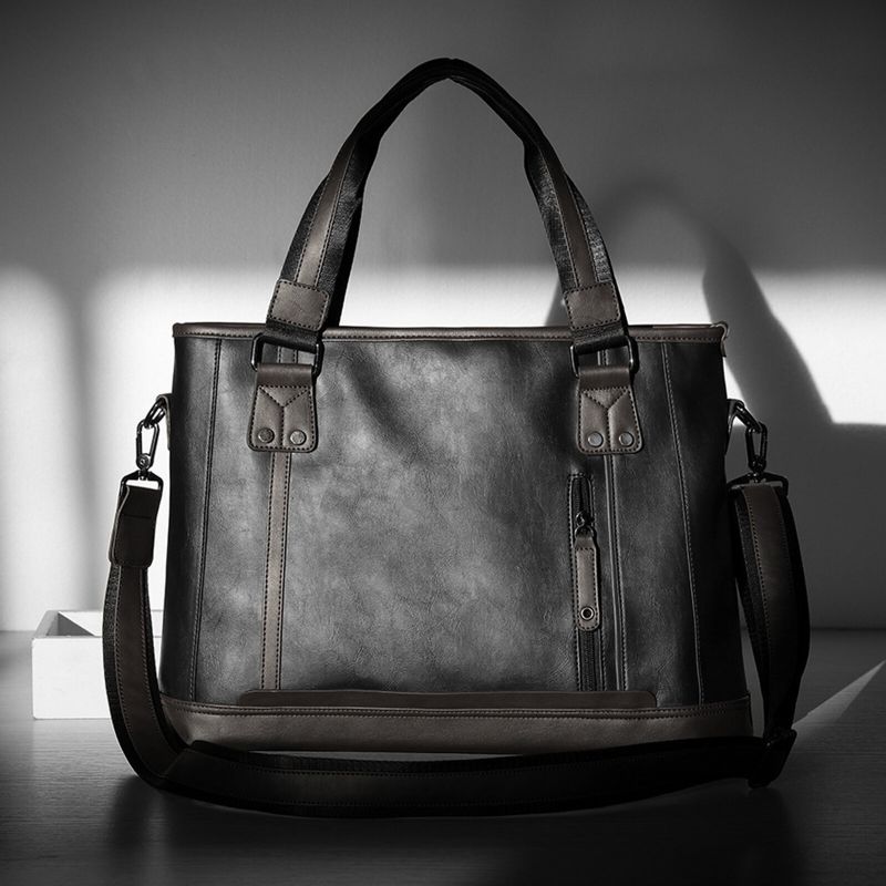 Män Konstläder Lätt Portfölj Handväska Casual Axelväska Med Stor Kapacitet Messenger Bag