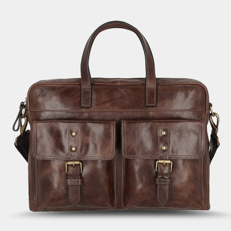 Män Pu Läder Vintage Bussiness Mångsidig Lärarväska Med Flera Fickor Portfölj Multifunktion Crossbody-väska Handväska