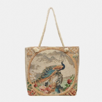 Påfågeltryckt Canvas Tygväska Hangbag