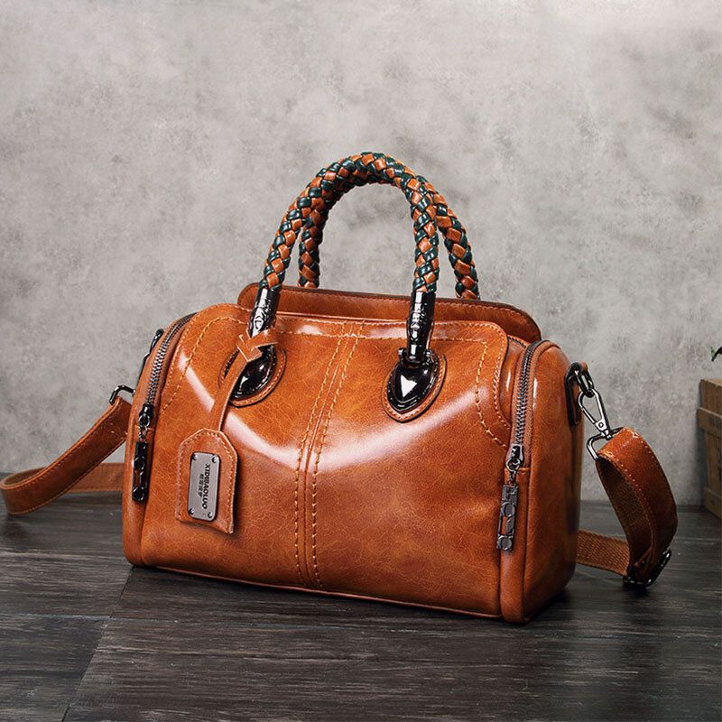 Vintage Handväska För Kvinnor Oljevax Läder Crosssbody-väska