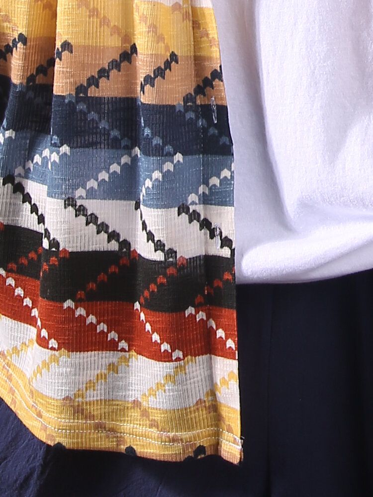 Damfärg Patchwork Randiga Stickade Långärmade Cardigans