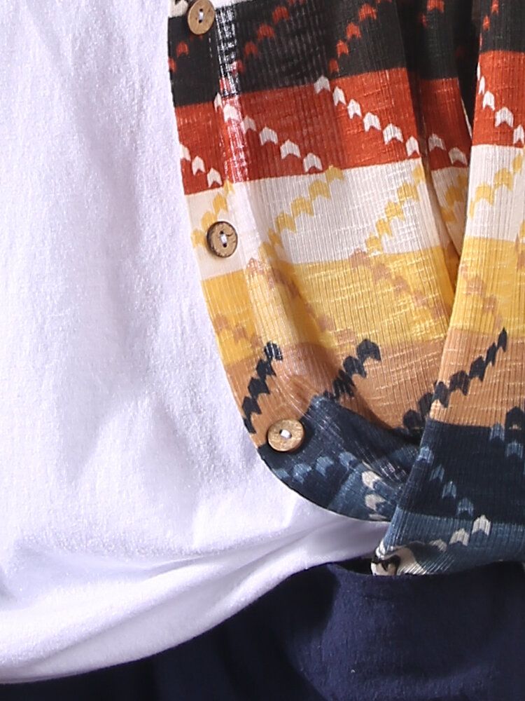 Damfärg Patchwork Randiga Stickade Långärmade Cardigans