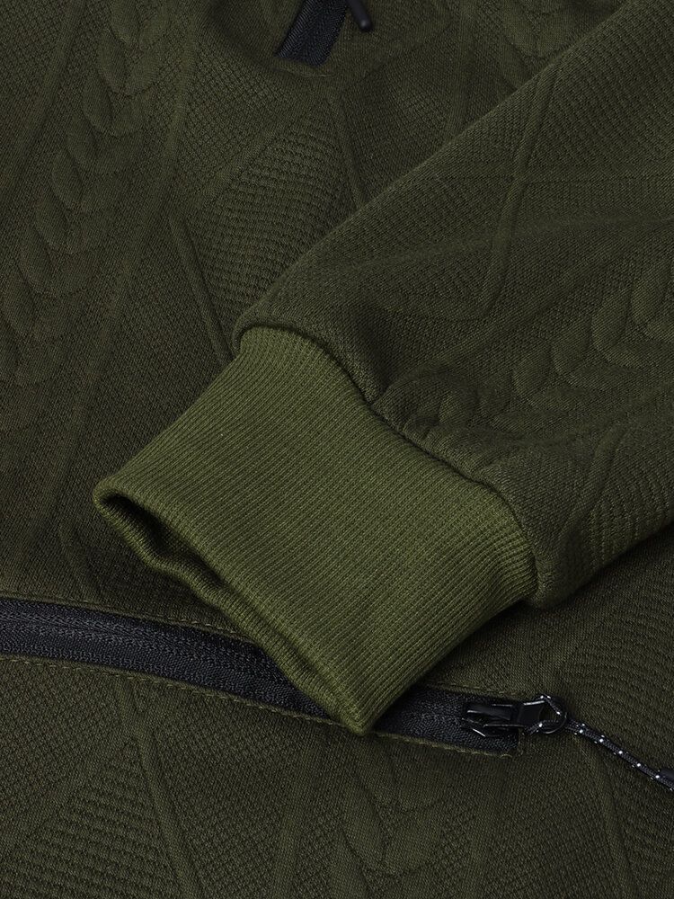 Herr Argyle Jacquard Stickad Quarter Zip Cotton Casual Huvtröjor Med Ficka