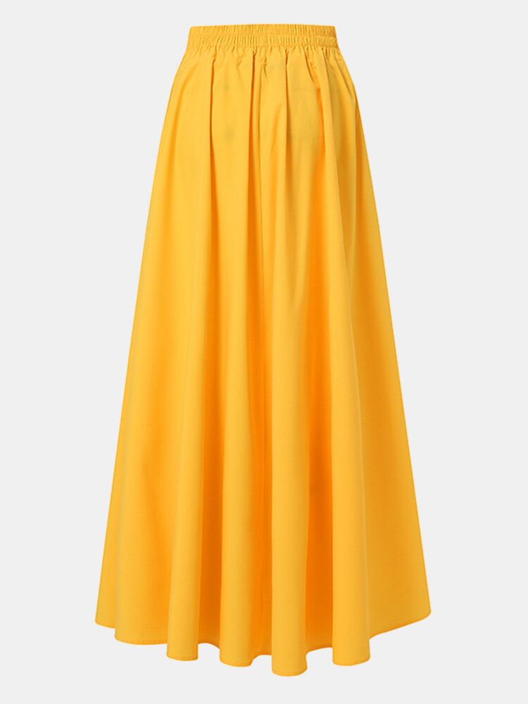 Dam Enfärgad A-linje Elastisk Midja Casual Swing-kjolar Med Ficka