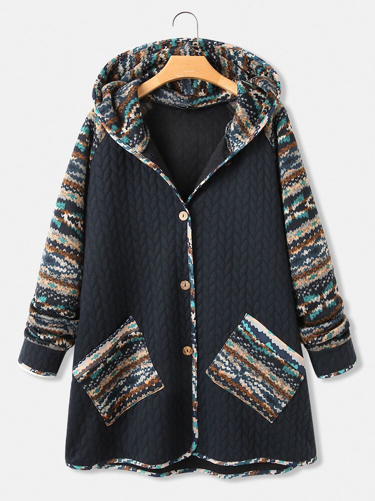 Dam Vintage Etniskt Mönstertryck Patchwork Huvkappa Med Ficka