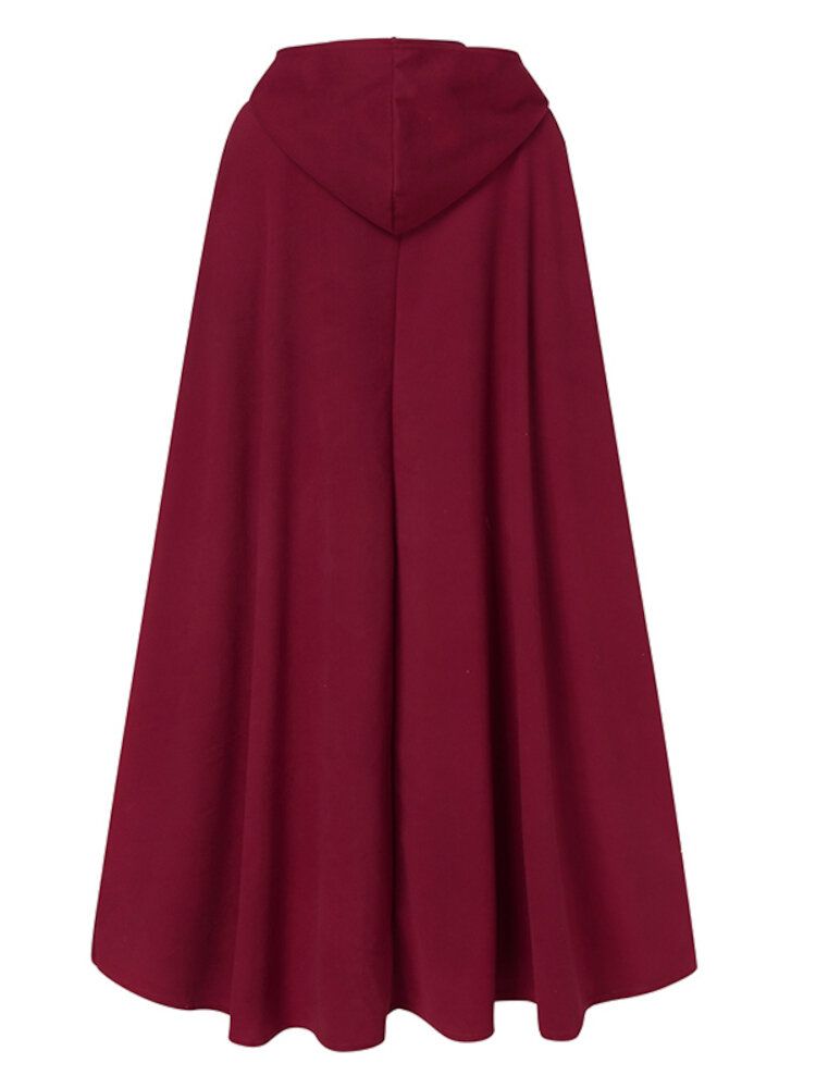 Kvinnor Hood Style Ankel Lång Ylle Lång Kappa Lösa Ärmlösa Kappor
