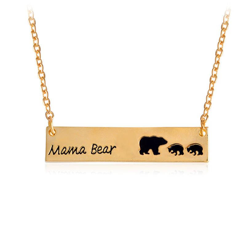 Kreativa Bokstäver Graverade Mama Bear Hänge Halsband Söt Familj Nyckelben Halsband För Kvinnor