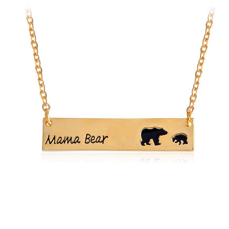 Kreativa Bokstäver Graverade Mama Bear Hänge Halsband Söt Familj Nyckelben Halsband För Kvinnor